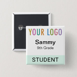Student Name Tag Button with School Logo Reusable
