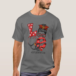 Student Nurse Plaid Red Leopard Love Heart Messy B T-Shirt