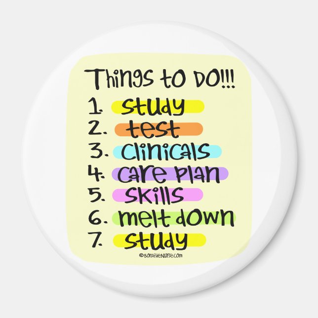 Student Nurse To Do List Magnet (Front)