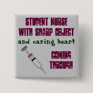 Student nurse with syringe 15 cm square badge