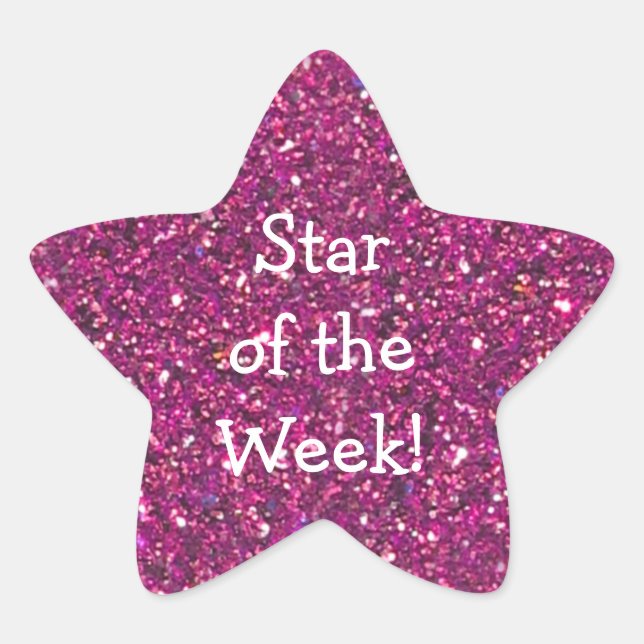 STUDENT OF WEEK PINK (faux) GLITTER STAR STICKERS (Front)
