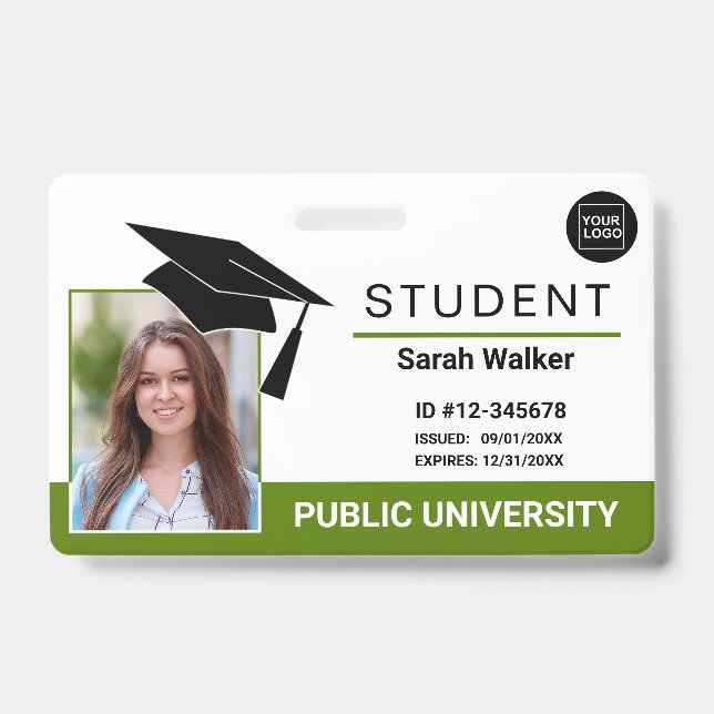 Student Photo ID School University Badge - Green (Front)
