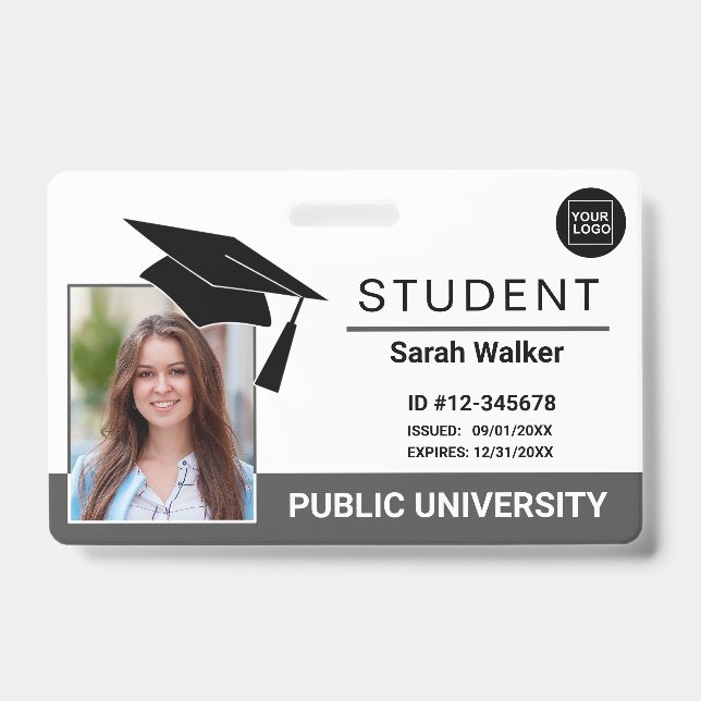 Student Photo ID School University Badge – Grey (Front)