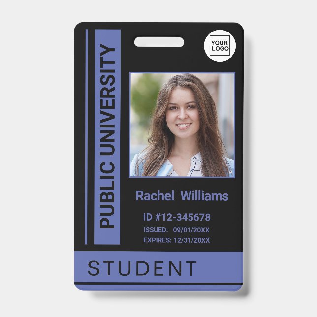Student photo ID school university blue Badge (Front)