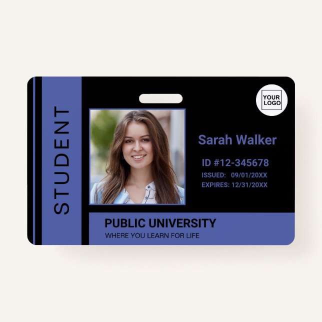 Student photo ID school university blue ID Badge (Front)