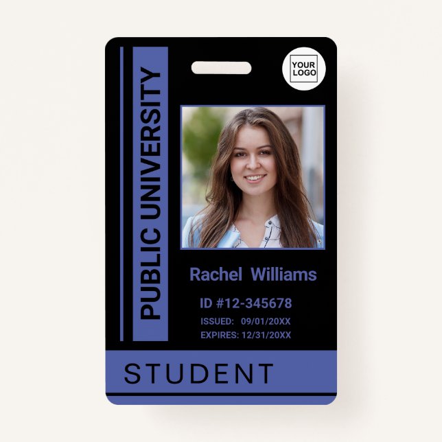 Student photo ID school university blue ID Badge (Front)