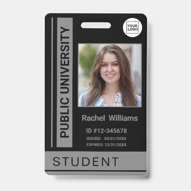 Student photo ID school university grey Badge (Front)