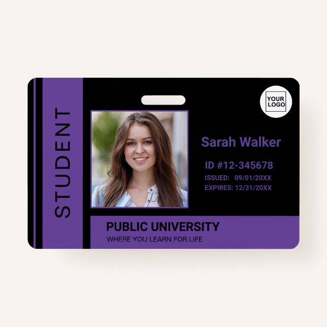 Student photo ID school university lilac ID Badge (Front)