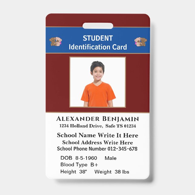 Student Photo School Id Identification Cards  Badg Badge (Front)