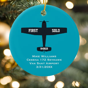 Student Pilot First Solo Aeroplane Custom XMAS Ceramic Tree Decoration