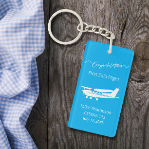Student Pilot First Solo Photo Personalised Blue Key Ring
