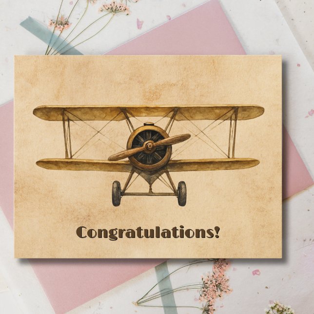 Student Pilot First Solo Vintage Aeroplane Congrat Postcard (Creator Uploaded)