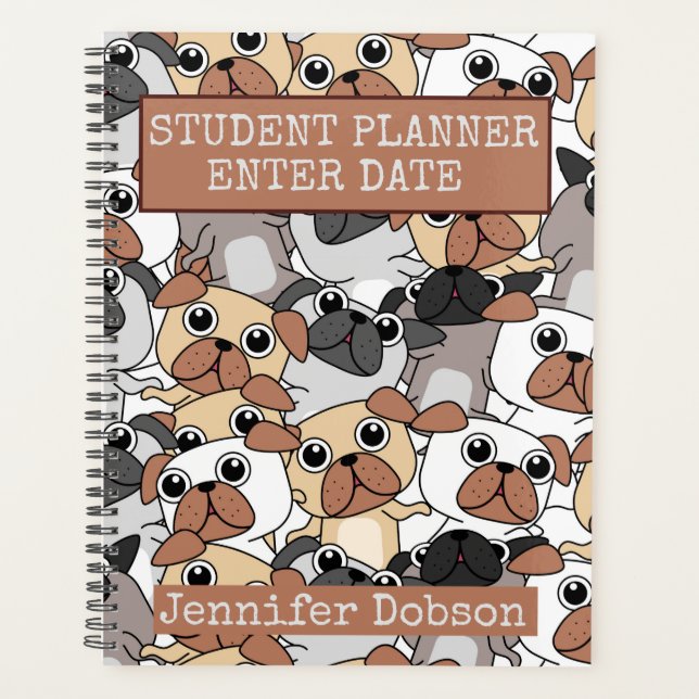 Student Planner with cartoon pug background (Front)