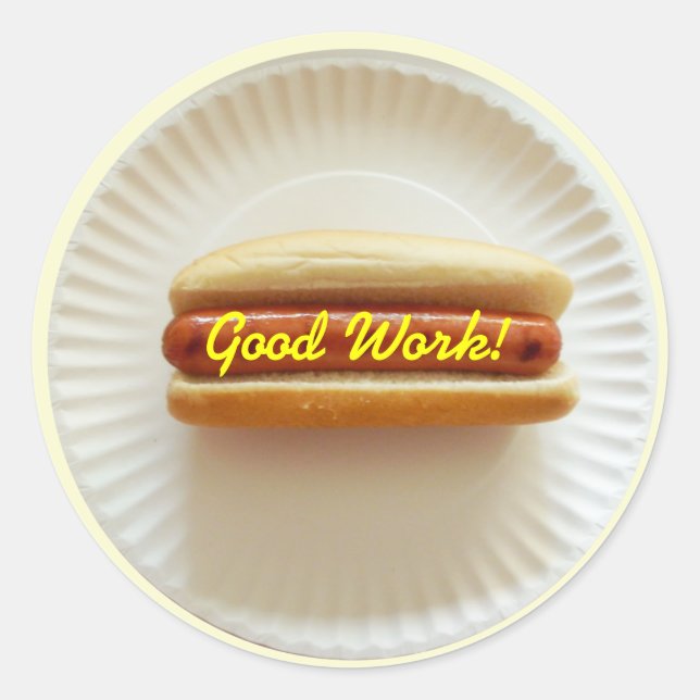 Student Reward Sticker - Hot Dog On Paper Plate (Front)