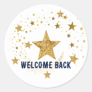 Student Stickers, Welcome Back Gold Stars Classic Round Sticker