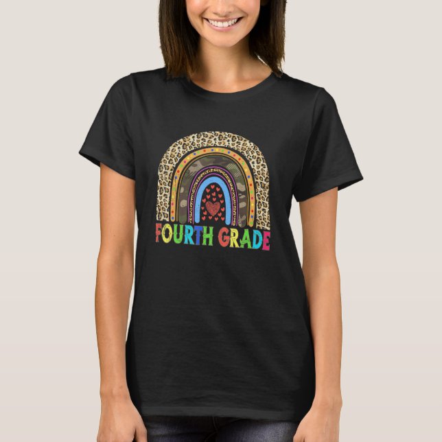 Student Teacher Fourth Grade Leopard Rainbow Back  T-Shirt (Front)