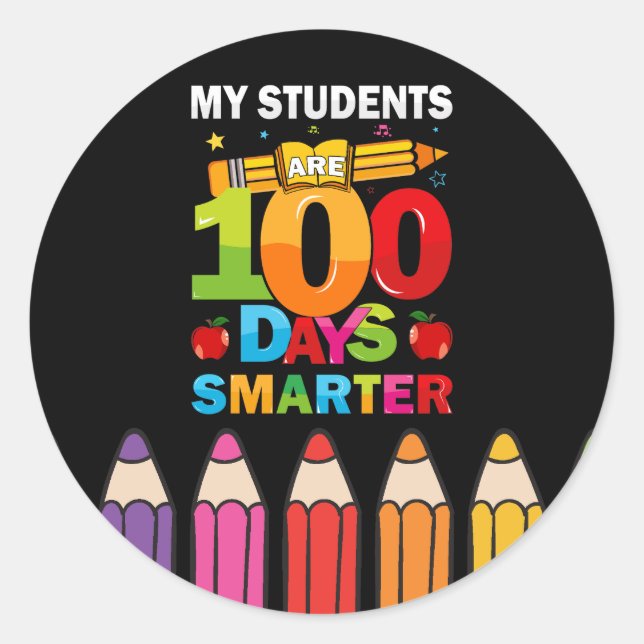 Students 100 Days Smarter Classic Round Sticker (Front)