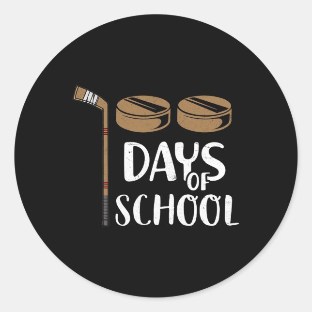 Students Fun 100th Day Of School Hockey  Classic Round Sticker (Front)