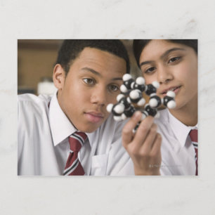 Students looking at molecular model postcard