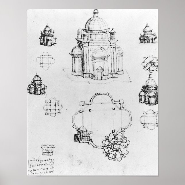 Studies for a building of a centralized plan poster (Front)