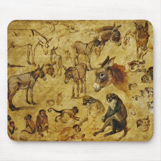 Studies of Animals: Donkeys, Monkeys, Cats & Dogs Mouse Pad (Front)