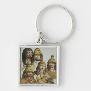 Studies of native Americans (colour litho) Key Ring