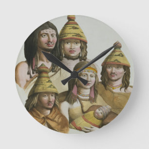Studies of native Americans (colour litho) Round Clock