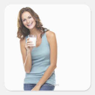 Studio portrait of attractive young woman square sticker