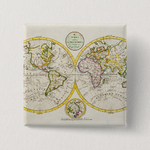 Studio shot of antique world map 15 cm square badge