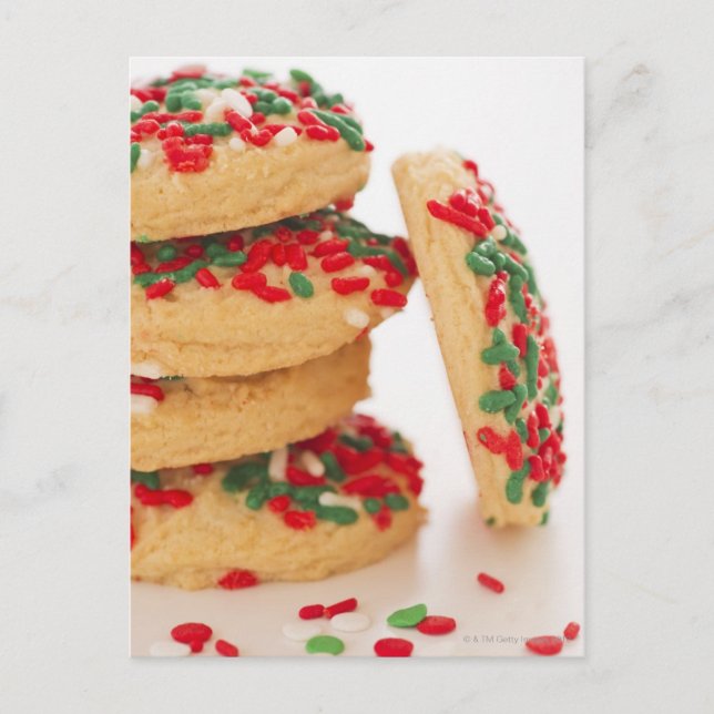 Studio Shot of christmas cookies with sprinkles Holiday Postcard (Front)