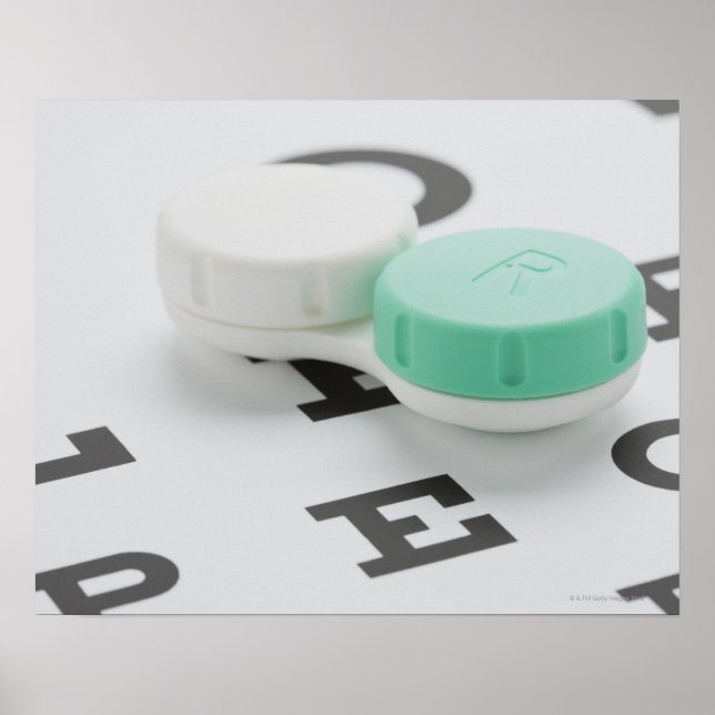 Studio shot of contact lens case on eye chart (Front)