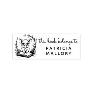 Studious Bespectacled Baby Piglet Reading Library Rubber Stamp
