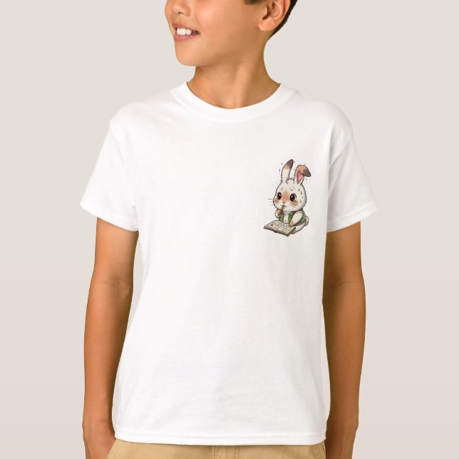 Studious Bunny Homework Stress Kids T-Shirt (Front)