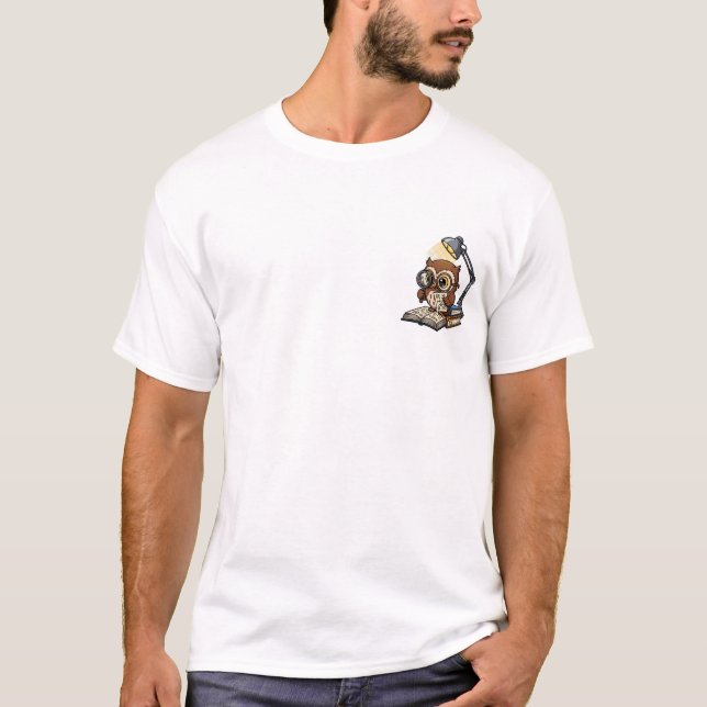 Studious Cartoon Owl Wearing Glasses T-Shirt (Front)