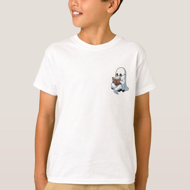 Studious Ghost Reading Glasses Kids T-Shirt (Front)