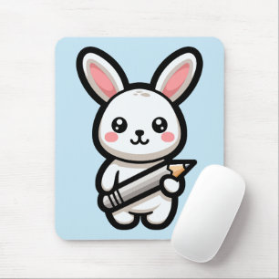 Studious Kawaii Bunny Mouse Pad
