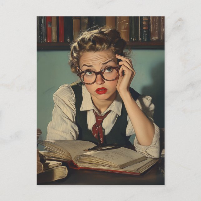Studious Woman in Vintage Style Postcard (Front)