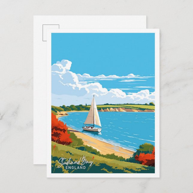 Studland Bay England Travel Vintage illustration Postcard (Front/Back)