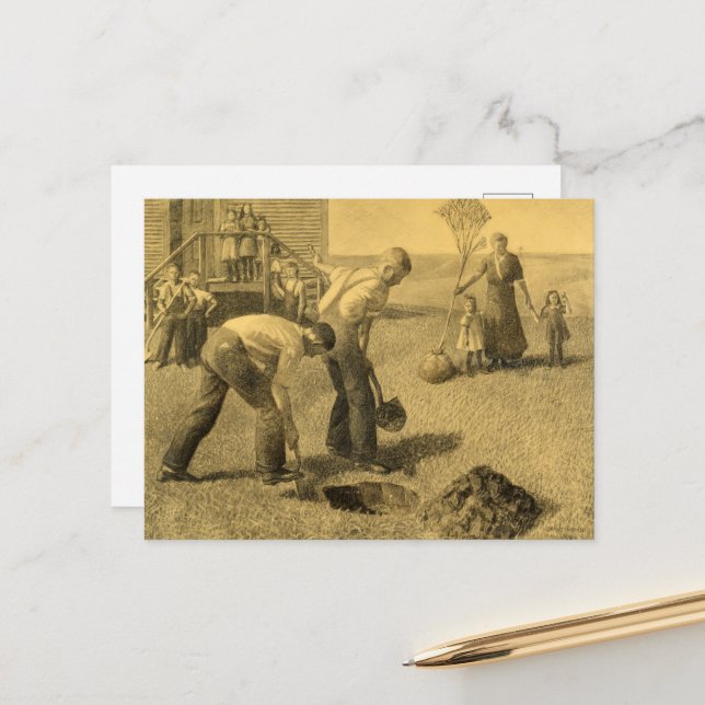 Study for Tree Planting Group by Grant Wood Holiday Postcard (Front/Back In Situ)