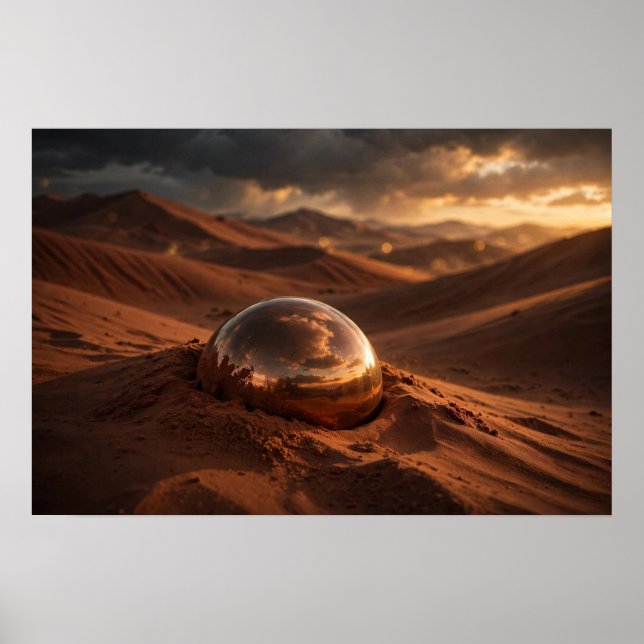 Study in Copper — Mirror Sphere in Desert Dunes Poster (Front)