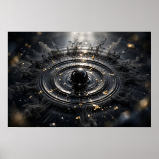 Study in Rings — Black Glass Sphere, Gold Leaf Poster