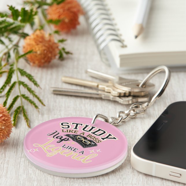 Study like a boss, back to school slogan, key ring (Front Right)