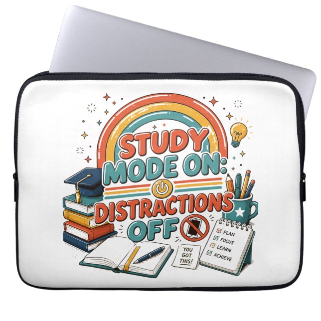 Study Mode On Distractions Off  Laptop Sleeve (Front)