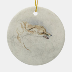 Study of a crouching Fox, facing right verso: fain Ceramic Tree Decoration