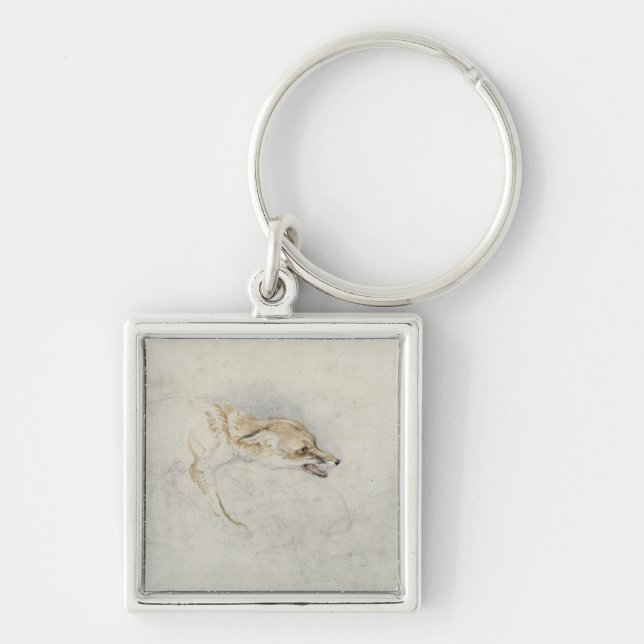 Study of a crouching Fox, facing right verso: fain Key Ring (Front)