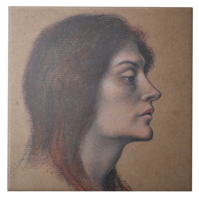 Study of a Female Head (by Evelyn De Morgan) Tile (Front)