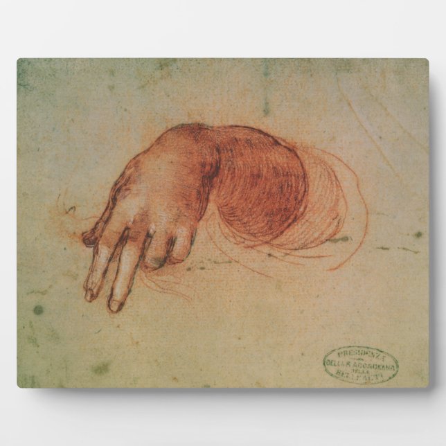 Study of a hand (red chalk on paper) plaque (Front)