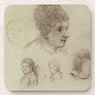 Study of Heads, 1884 (black chalk on paper) Coaster