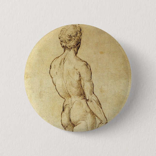 Study of Michelangelo's David Statue by Raphael 6 Cm Round Badge (Front)