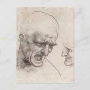 Study of Two Warriors Heads by Leonardo da Vinci Postcard